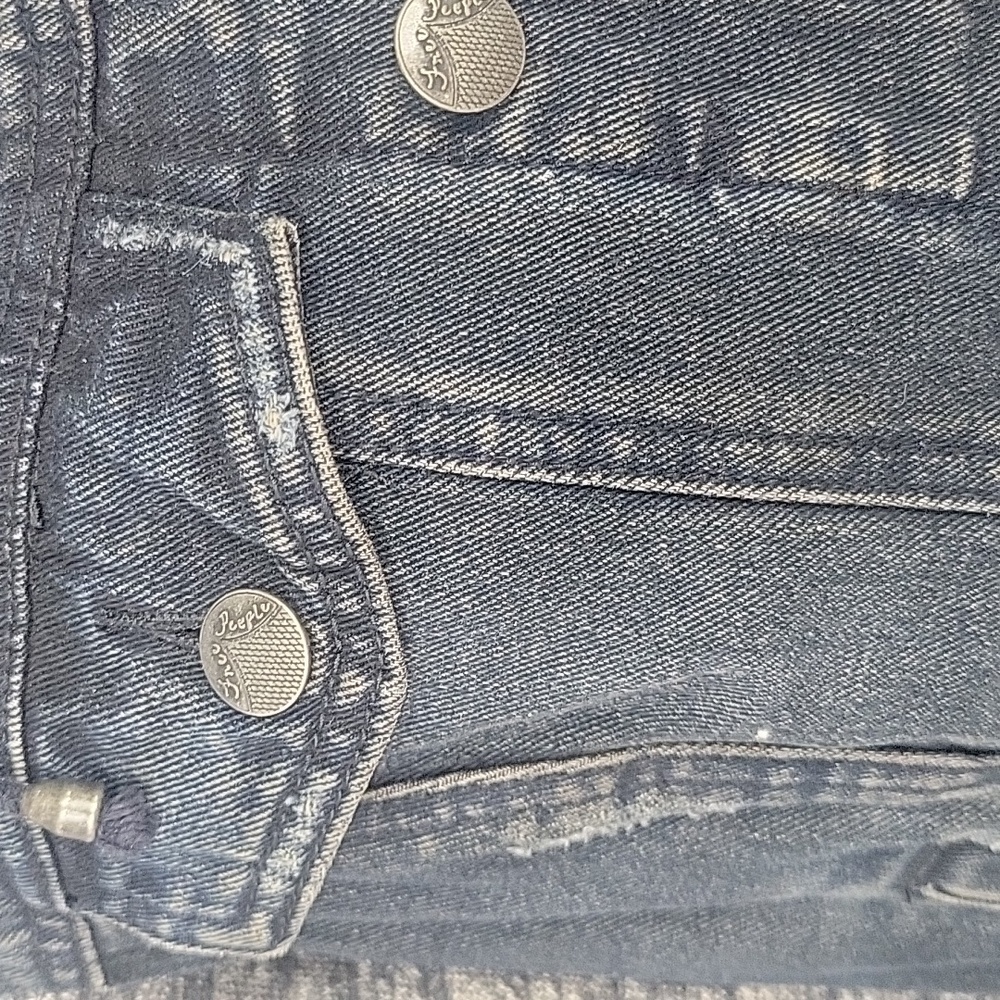Free People Black Denim Mixed‎ Media Short Hoodie Jacket Small - Picture 4 of 11